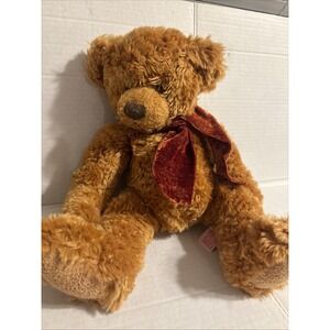 Russ Berrie Brown Bear Red Scarf Timber Plush Soft Toy Stuffed Animal 9"